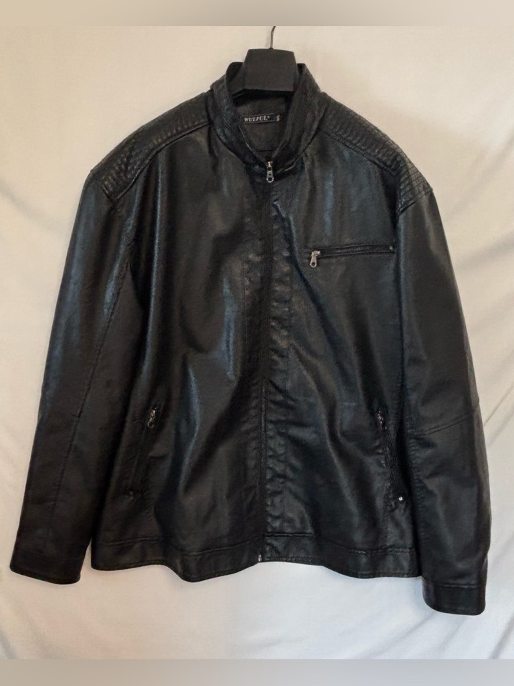 WULFUL Black Faux Leather Motorcycle Jacket Size XXXL
